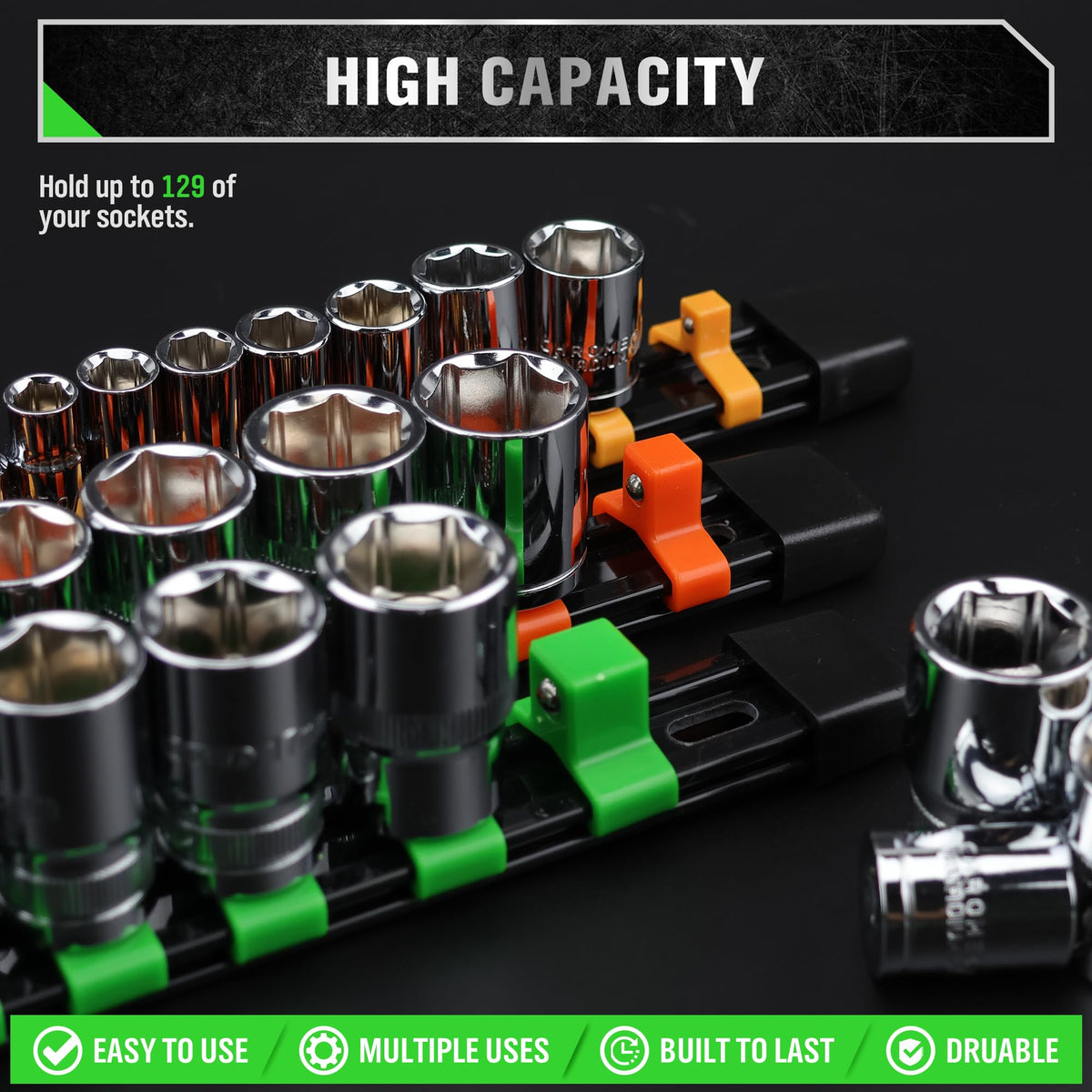SWANLAKE Organizer Socket Holder, 9PCS 1/4-Inch x 48 Clips, 3/8-Inch x 45 Clips, 1/2-Inch x 36 Clips, Premium Quality