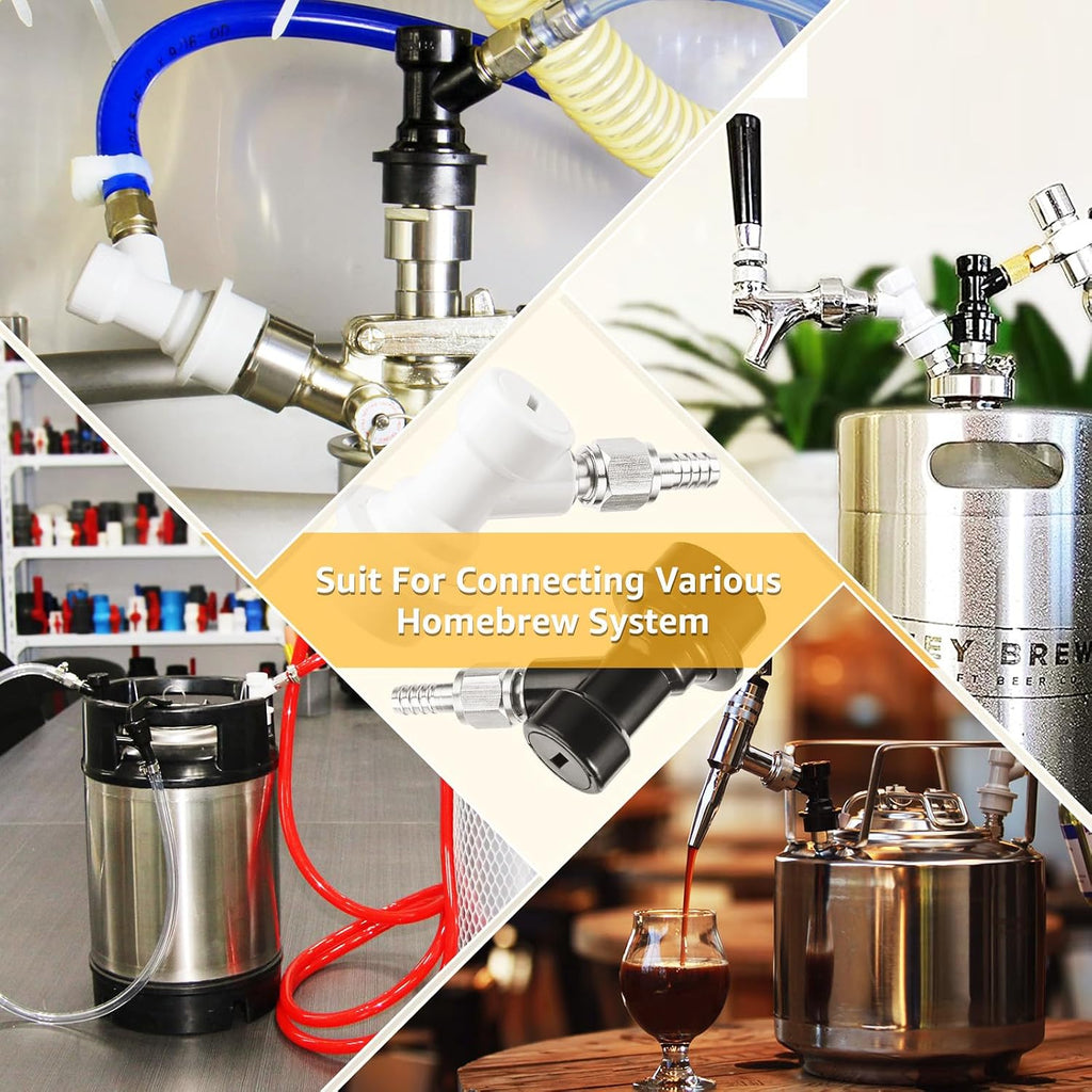 Ball Lock Keg Connectors – 4 Pairs Corny Keg Quick Disconnect Set | No Leakage, 1/4" Beer & 5/16" Gas Barb, 8x Spare