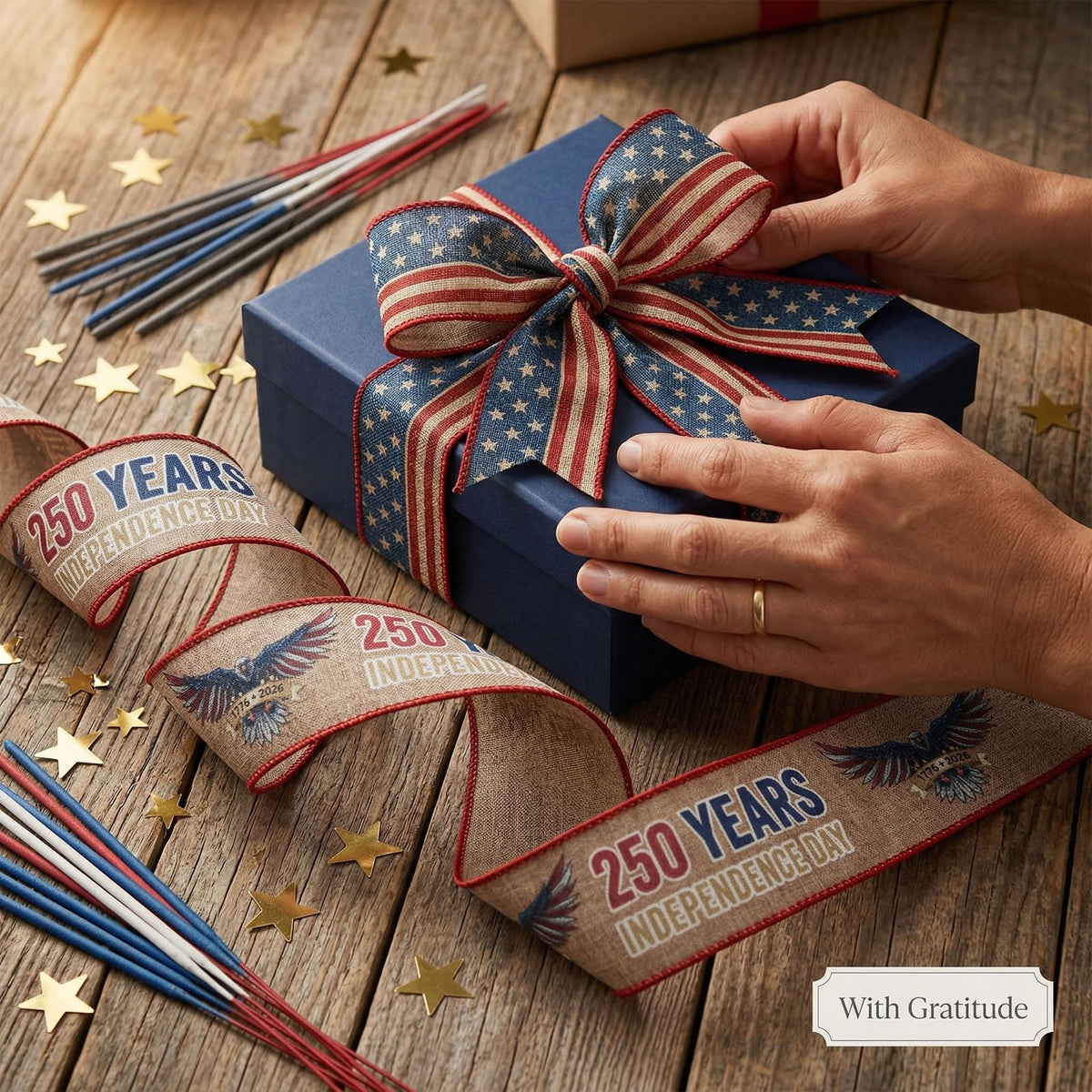 2 Rolls USA 250th Anniversary Ribbons for Wreath Bows Gifts, Red Blue Star Burlap Ribbons Patriotic Ribbon 4th of