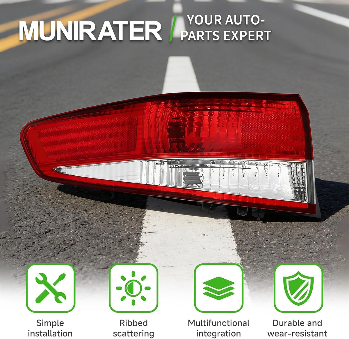 munirater Red Left Driver Outer Tail Light Brake Lamp Replacement for Accord Sedan 2003-2004