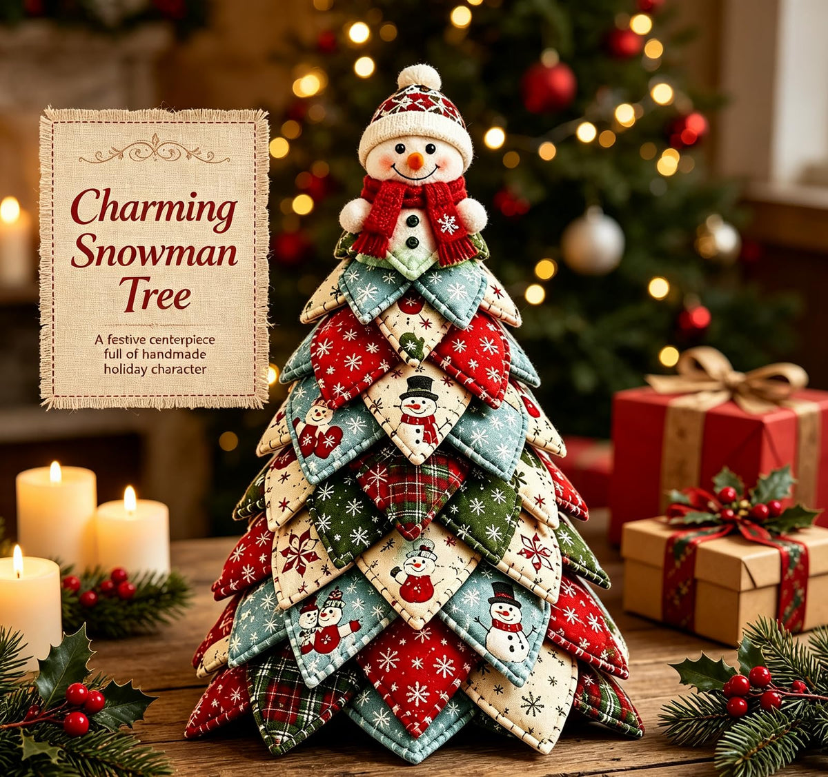 DIY Quilted Snowman Christmas Tree Sewing Kit, Patchwork Fabric Craft Set