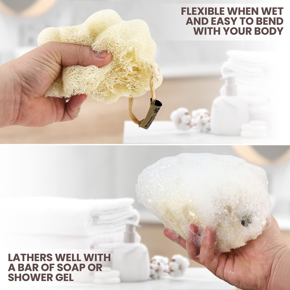 Mini Natural Loofah Sponge, Egyptian Shower Sponge, 3 Count