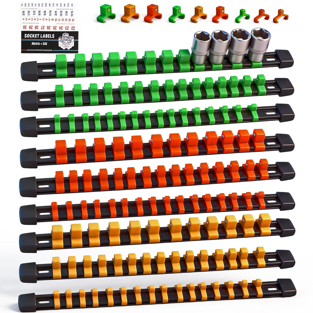 SWANLAKE Organizer Socket Holder, 9PCS 1/4-Inch x 48 Clips, 3/8-Inch x 45 Clips, 1/2-Inch x 36 Clips, Premium Quality
