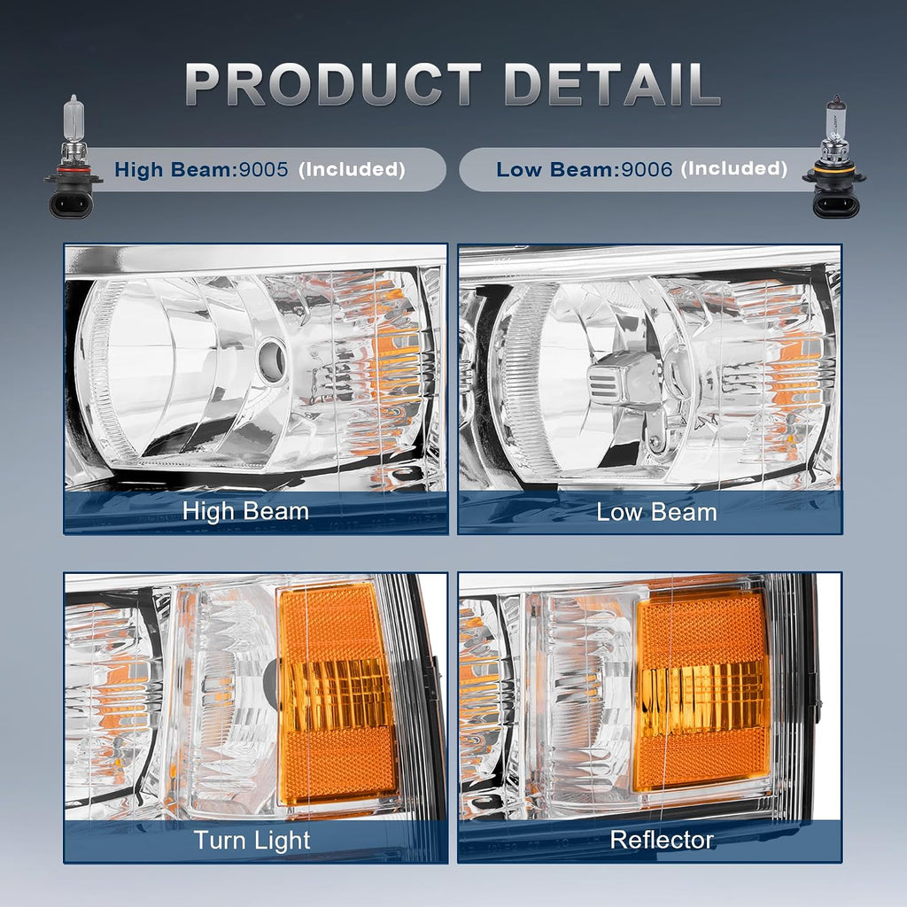KUIPERAUTO Headlight Assembly Front Lamp Compatible with 2007-2013 Chevy Chevrolet Silverado 1500 2500HD 3500HD Chrome Housing/Clear Lens/Amber Corner with Bulb