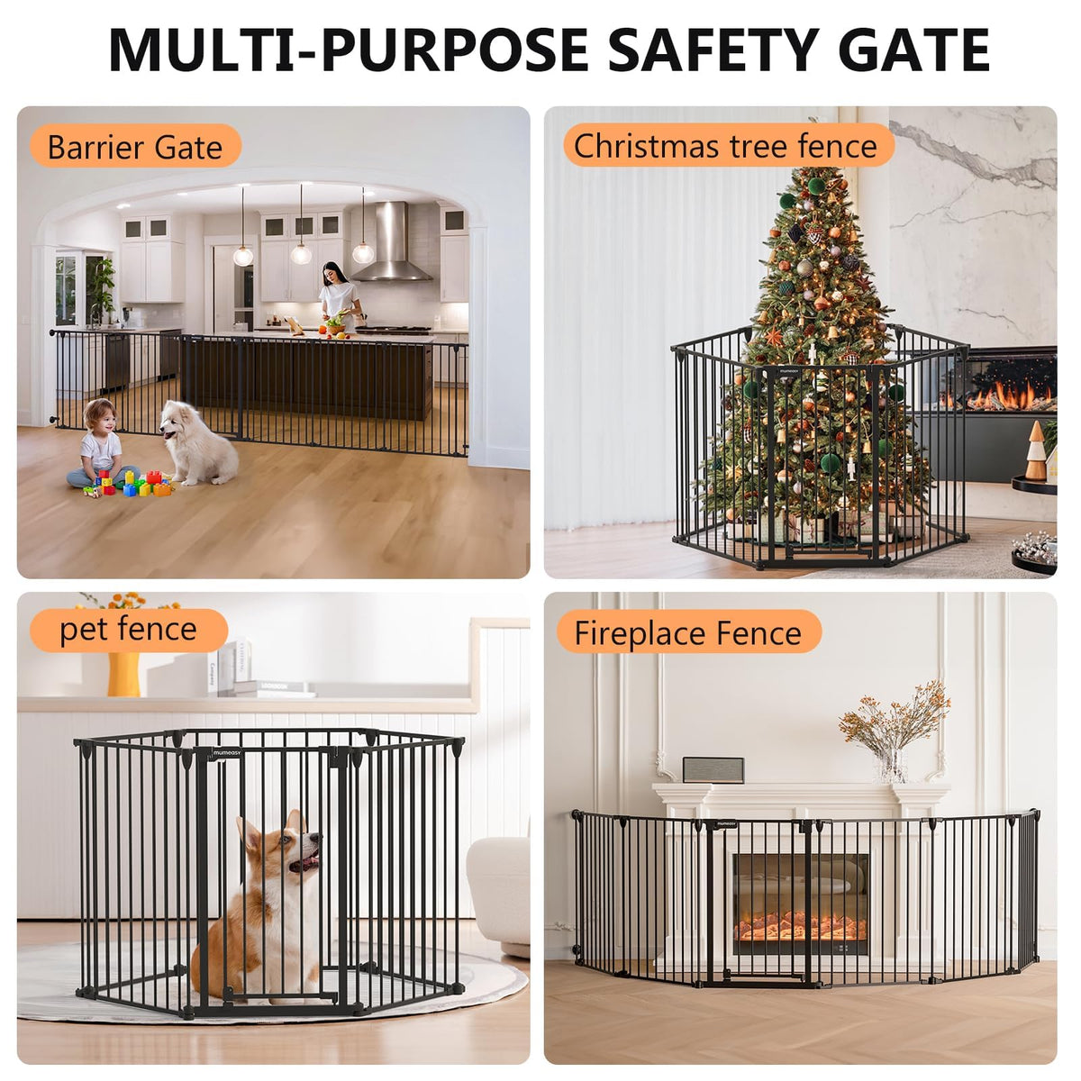 199" Extra-Wide Adjustable Hardware/Pressure-Mounted Pet & Child Safety Gate with Auto-Close Walk-Through Door for Stairs, Hallways & Wide Doorways