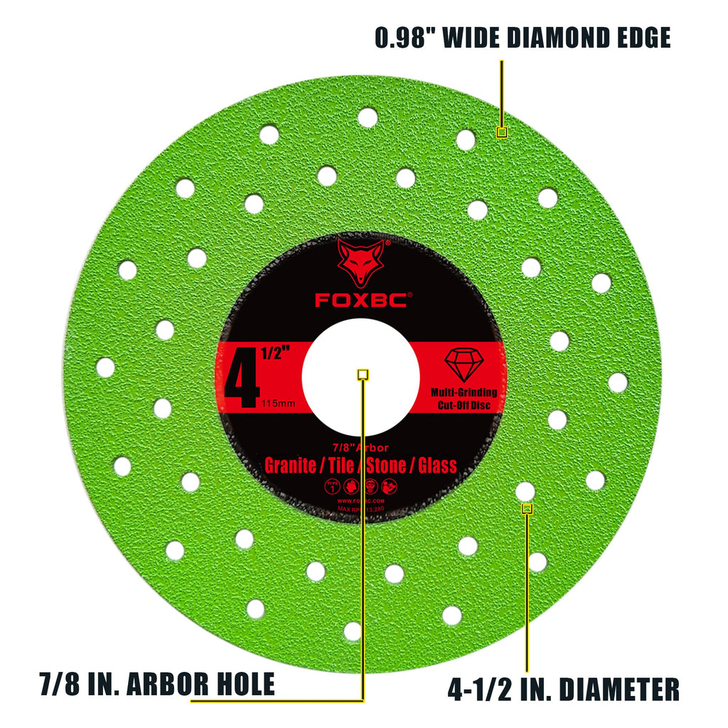 FOXBC 4-1/2 inch Tile Cutter Diamond Saw Blades for Angle Grinder, Multi-Purpose Cut-Off & Grinding Disc for Porcelain, Glass, Ceramic, Marble, Stone, 7/8" Arbor - 3 Pack