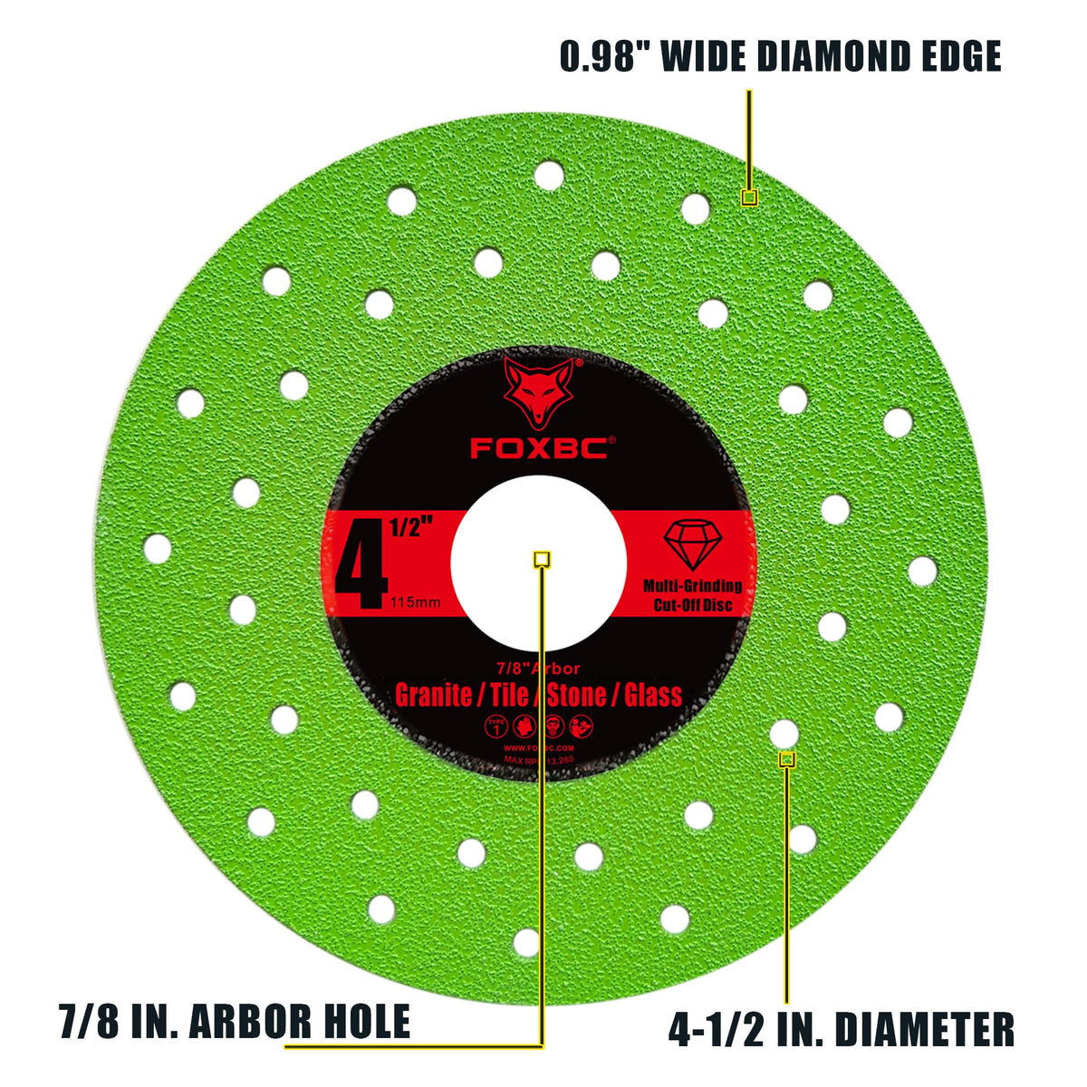 FOXBC 4-1/2 inch Tile Cutter Diamond Saw Blades for Angle Grinder, Multi-Purpose Cut-Off & Grinding Disc for Porcelain, Glass, Ceramic, Marble, Stone, 7/8" Arbor - 3 Pack