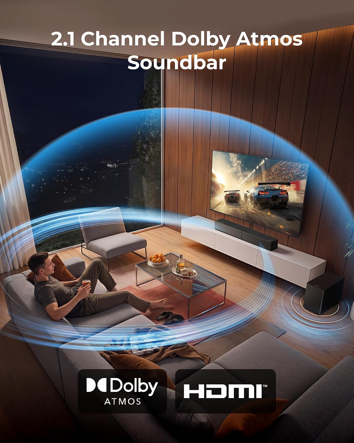 2.1 Sound Bar for TV with Dolby Atmos and Wireless Subwoofer | Bluetooth 6.0, 240W Peak, HDMI eARC, Clear Dialogue