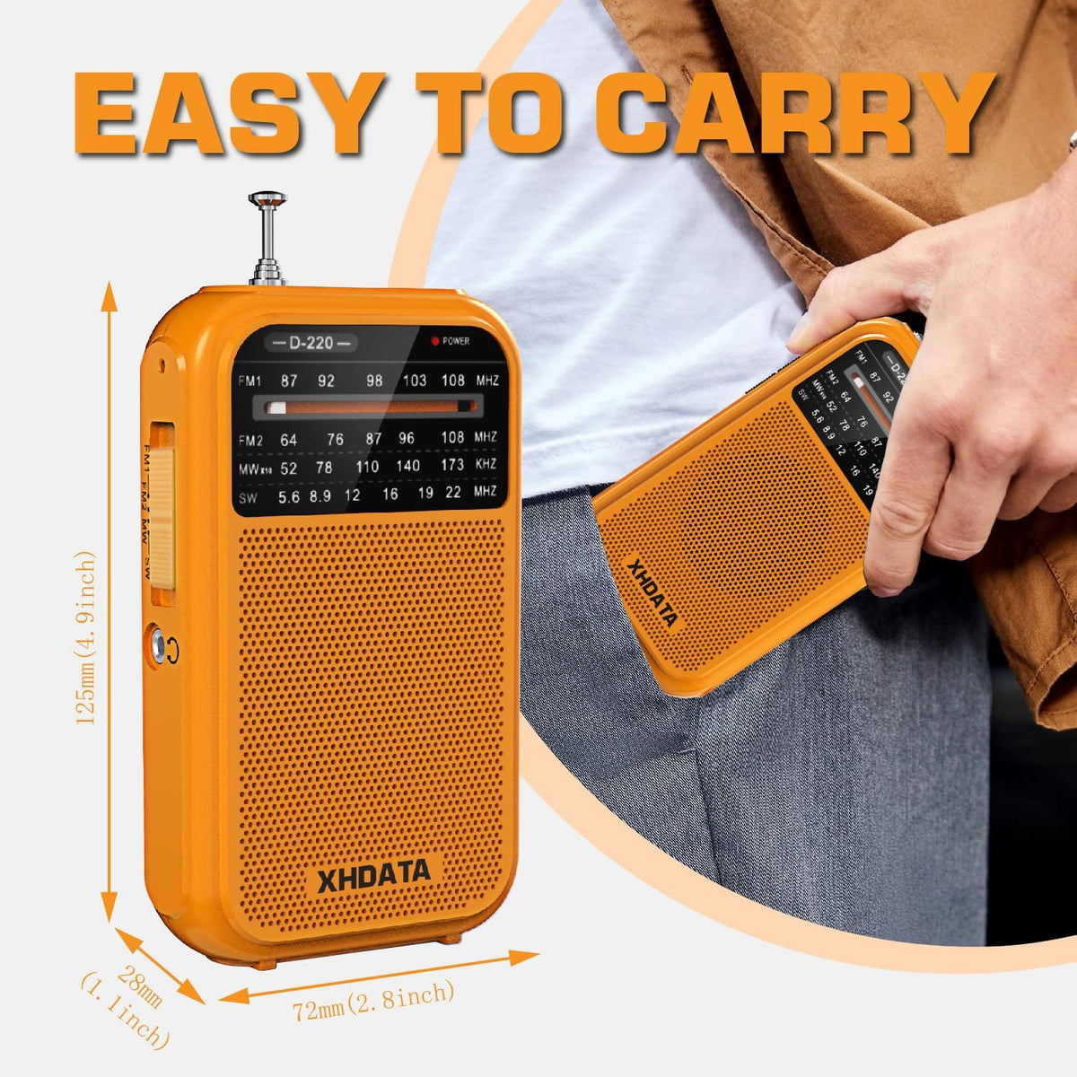 D220 Portable Radio AM FM SW Shortwave Receiver Pocket Radio | 2AA Battery Operated, Transistor Radio with Excellent