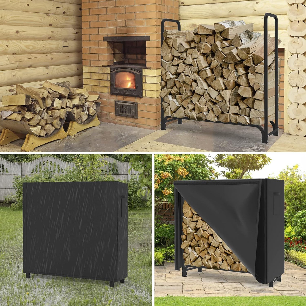 4ft Firewood Log Rack with Cover Outdoor, Heavy Duty Firewood Rack | with Weather Resistant 600D Oxford Fabric Cover