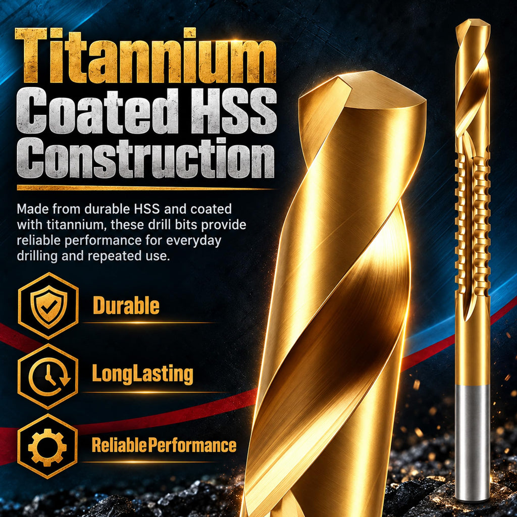 Titanium Coated HSS Twist Drill Bit Set for Metal, Wood & Plastic, 6Pcs