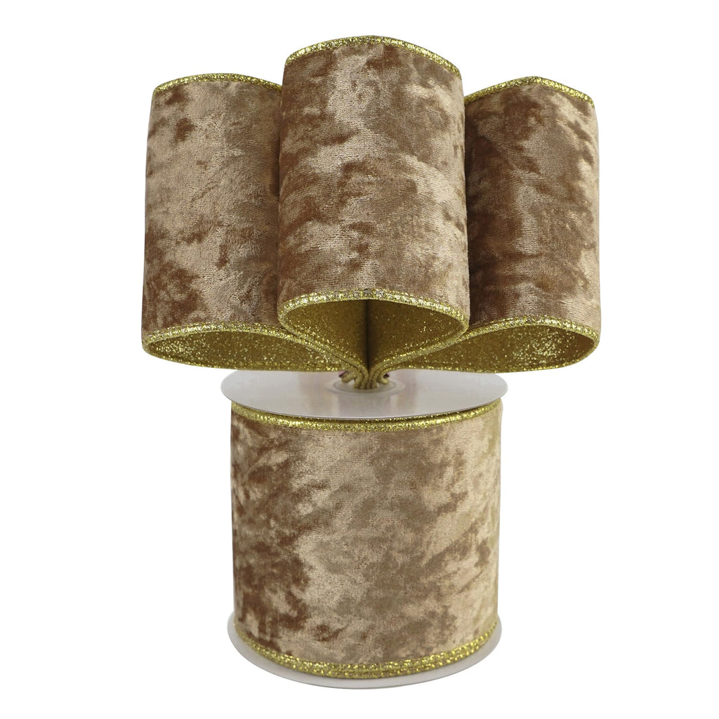 Camel Velvet Wired Ribbon 4 inch Khaki Velvet Ribbon