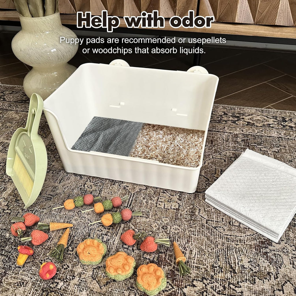 Large Rabbit Litter Box Bunny Potty Training Corner Litter Pan Comes with Liners Rabbit Pee Pads, Small Animal