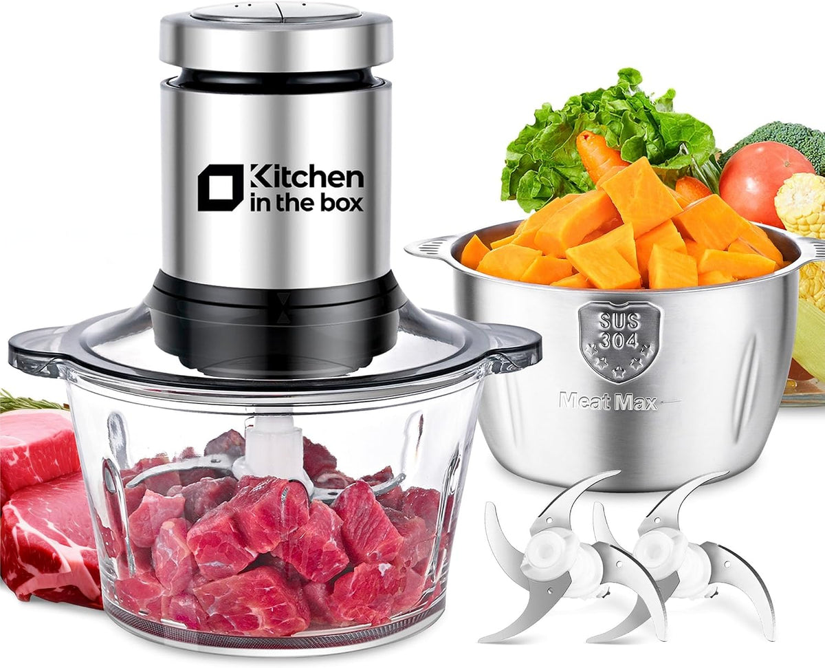 Food Processors,Small Meat Grinder & Food Chopper Electric Vegetable Chopper with 2 Bowls (8 Cup+8 Cup)& 2 Bi-Level