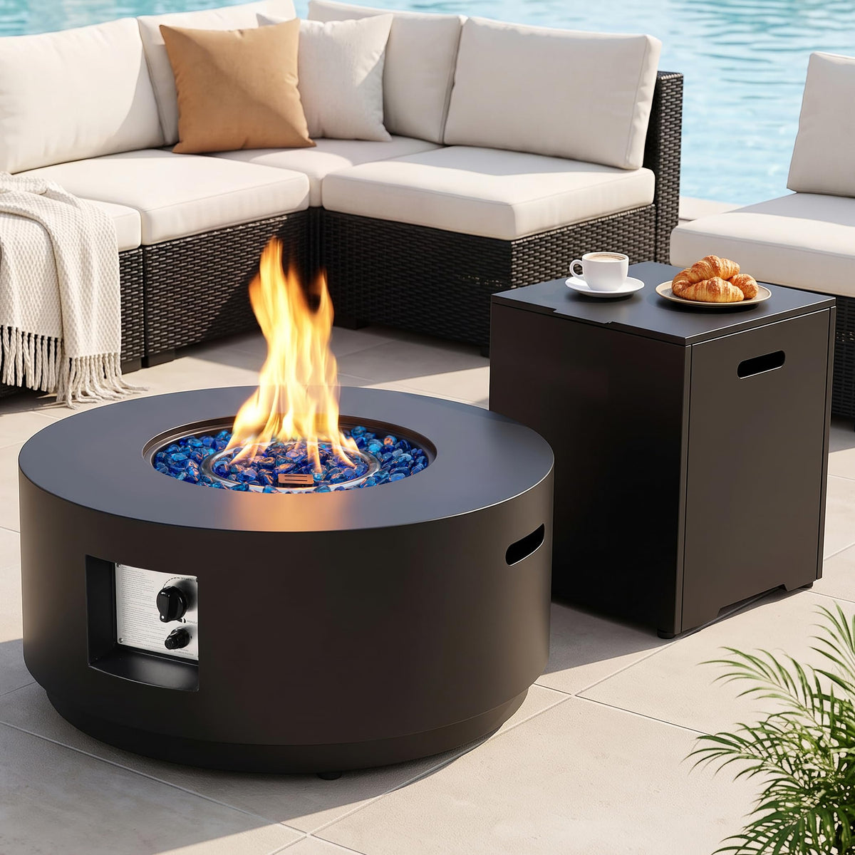 30'' Outdoor Round Propane Fire Pit Table Metal Black