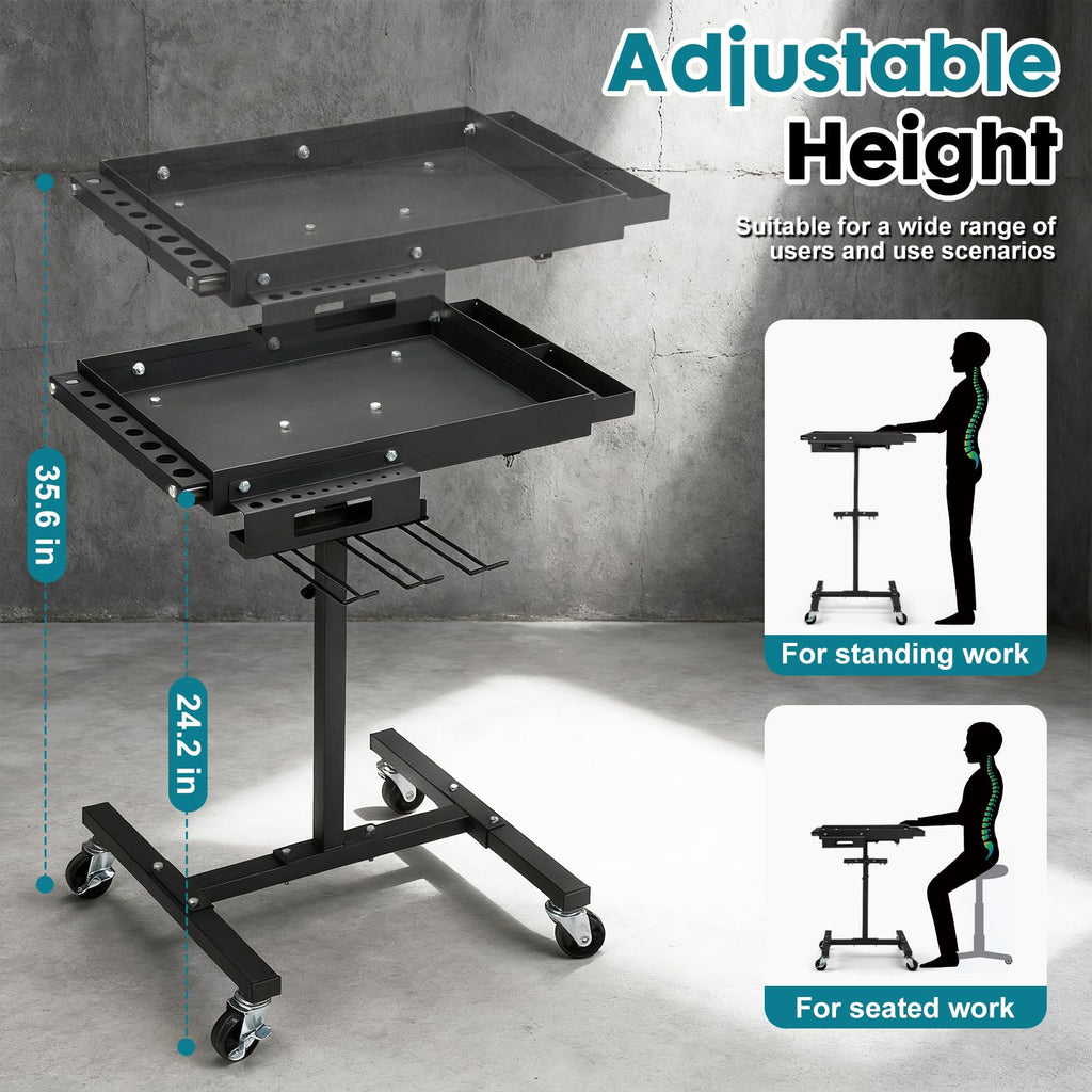Rolling Work Table, Rolling Tool Cart with Drills Storage