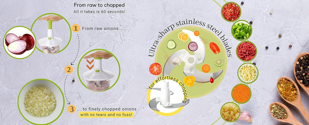 Express Manual Food Chopper, 6.8-Cup Hand Pump Vegetable Chopper to Chop Veggies Onion Garlic Herbs, Tear-Free Onion
