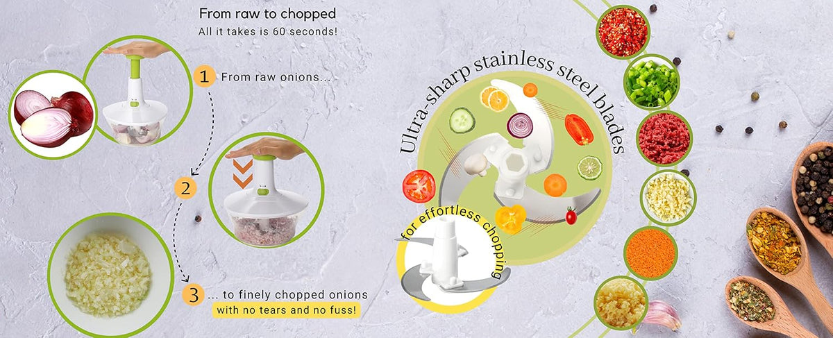 Express Manual Food Chopper, 6.8-Cup Hand Pump Vegetable Chopper to Chop Veggies Onion Garlic Herbs, Tear-Free Onion