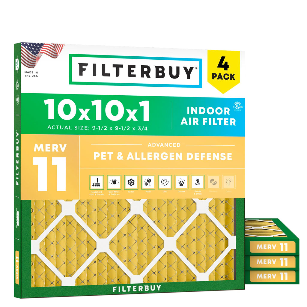 10x10x1 Air Filter MERV 11 Pet & Allergy Defense (4-Pack)