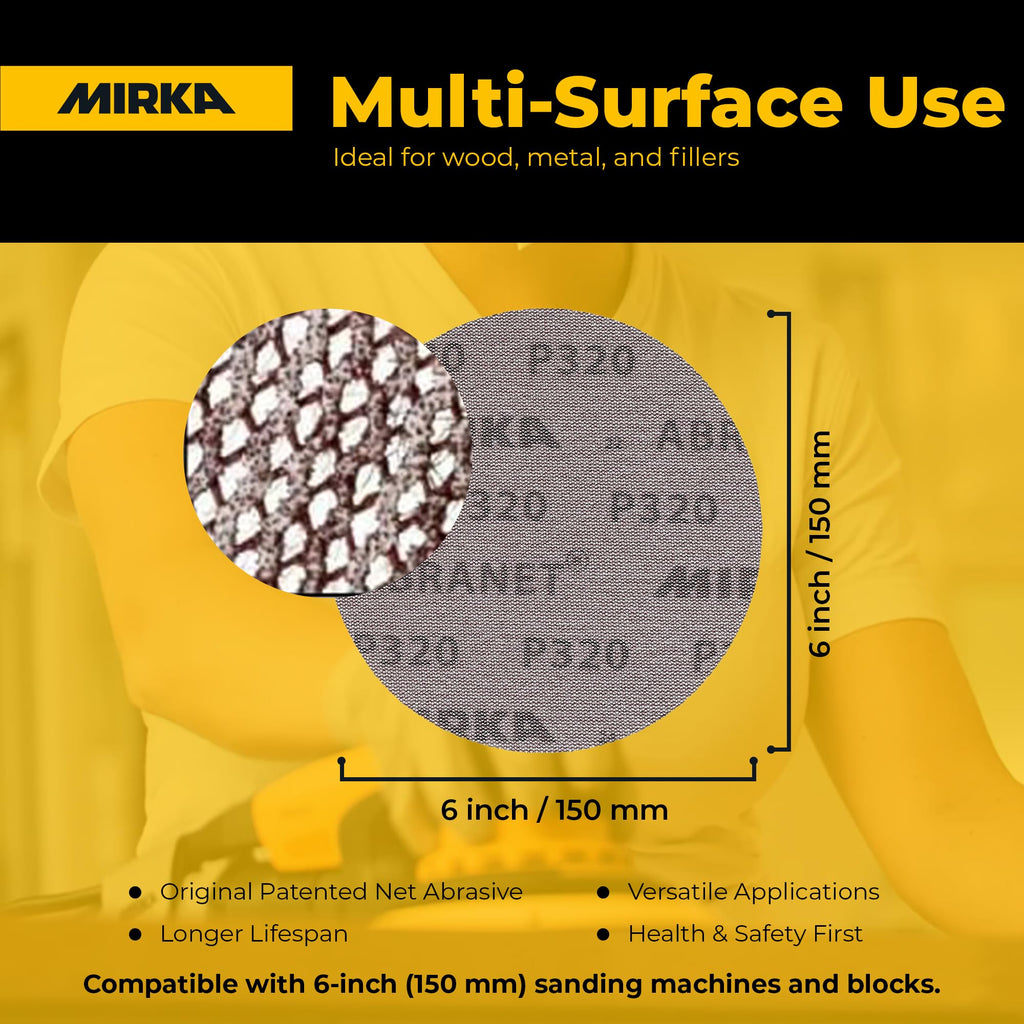 Mirka Abranet 6 Inch 120 Grit Mesh Sanding Discs, Hook and Loop, 50 Pack