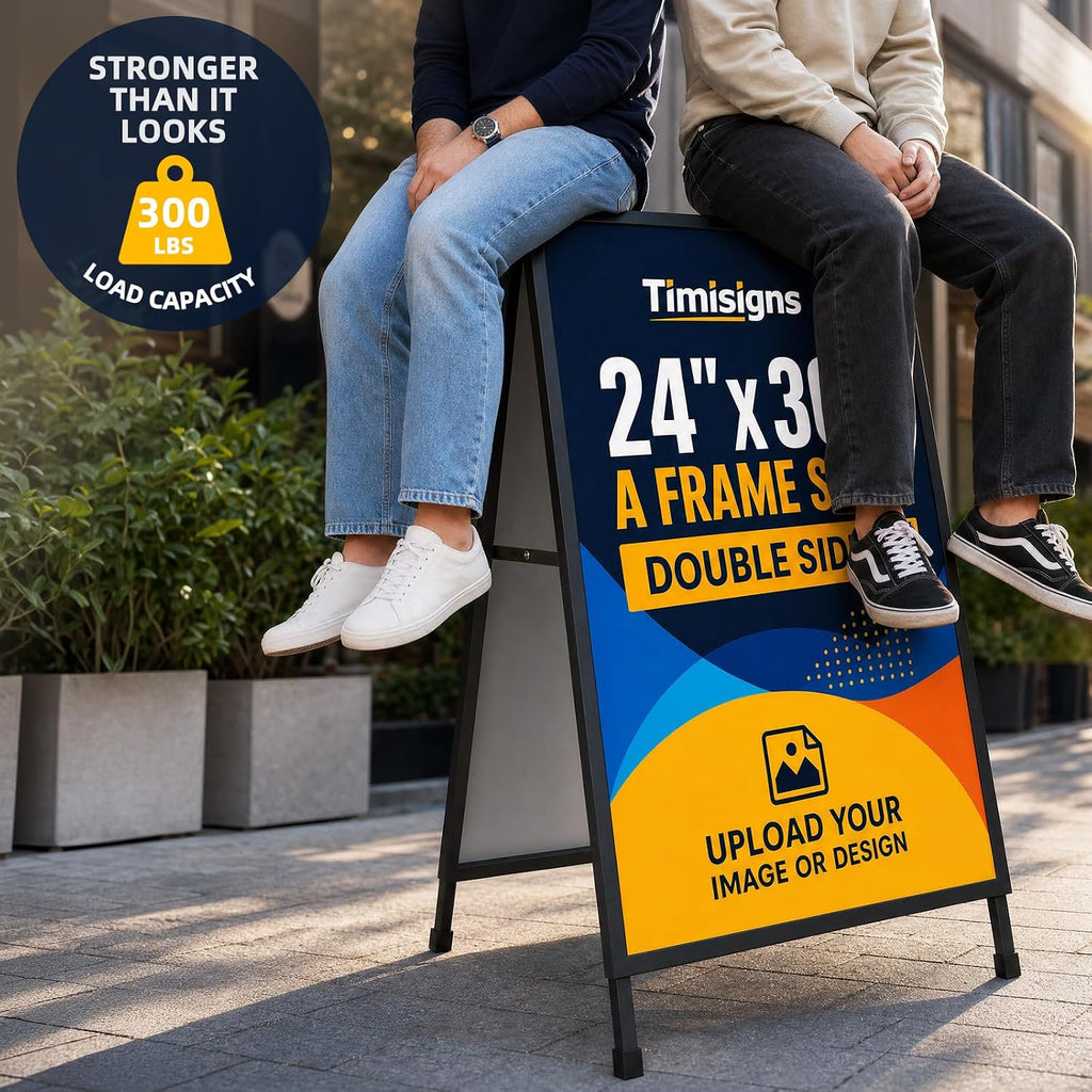 24x36 Inch Heavy Duty Slide-in A-Frame Sidewalk Sign, Double-Sided Folding Steel Metal Sandwich Board Pavement