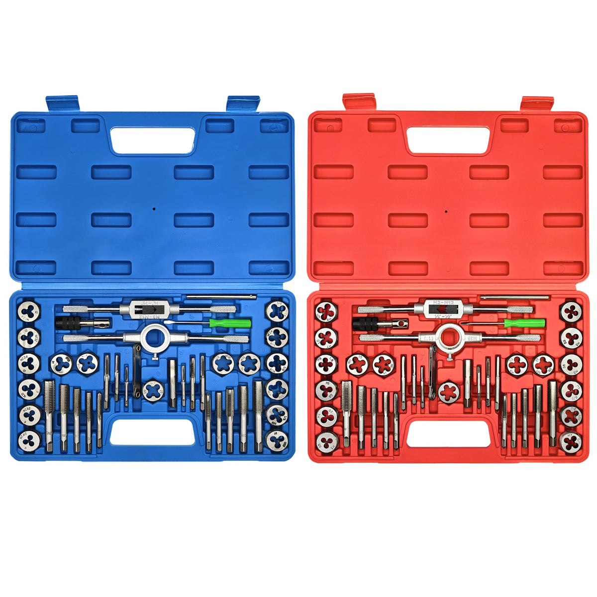 Axelord 80pcs Tap and Die Set, SAE and Metric Tap Die Wrench Set, Metric Standard M3 to M12 Coarse Fine Rethreading Threads Bits for Cutting External and Internal Threads, NC, NF, NPT Repair Tools