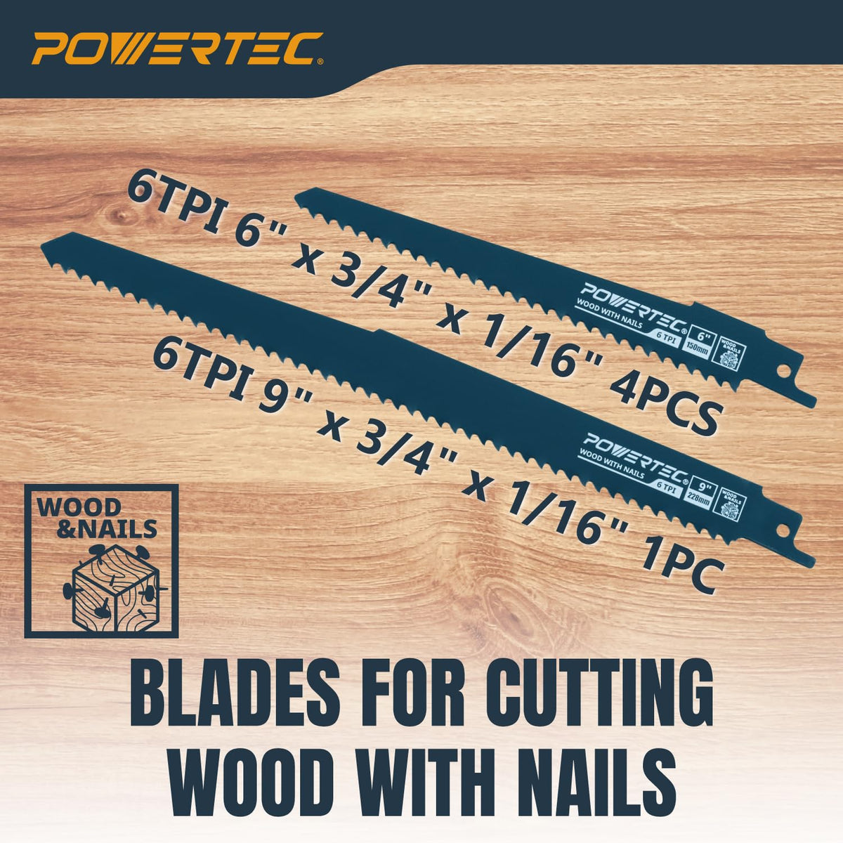 POWERTEC 10-Piece Reciprocating Saw Blades Set, Metal & Woodcutting Sawzall Blades with Storage Case for Plumbing Work and Cutting Metal & Wood with Nails (14402)