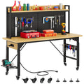 60in Heavy Duty Workbench with Pegboard & Wheels Adjustable Work Table