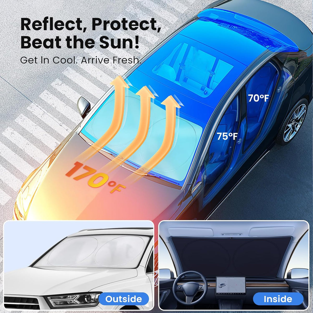 Car Windshield Sunshade | Innovative No-Light-Pass Technology for Maximum Protection | Foldable Sun Shade Keeps Your