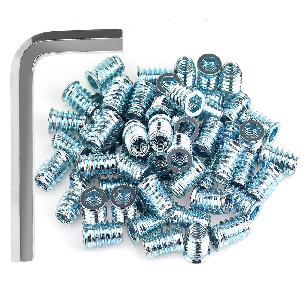 HELIFOUNER 30 Pieces 5/16"-18 x 20mm Threaded Inserts With Hex Wrench, Wood Inserts, Blue Zinc Plated Carbon Steel for Wood Furniture Screw