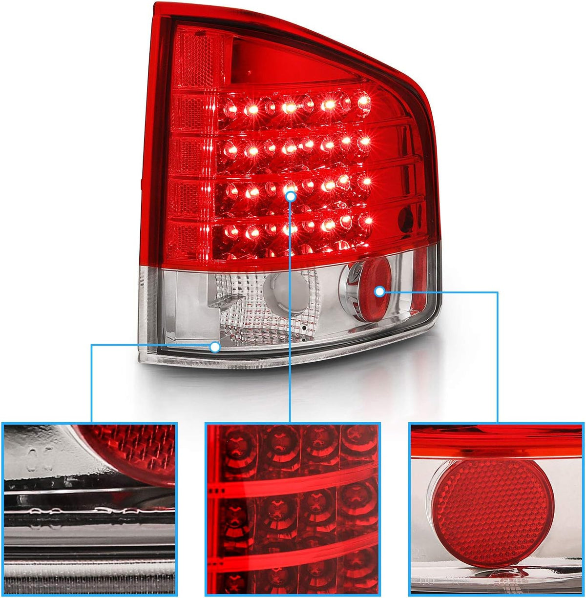 AmeriLite Red/Clear LED Replacement Brake Tail Lights Set For Chevy S-10 / G.M.C Sonoma - Passenger and Driver Side