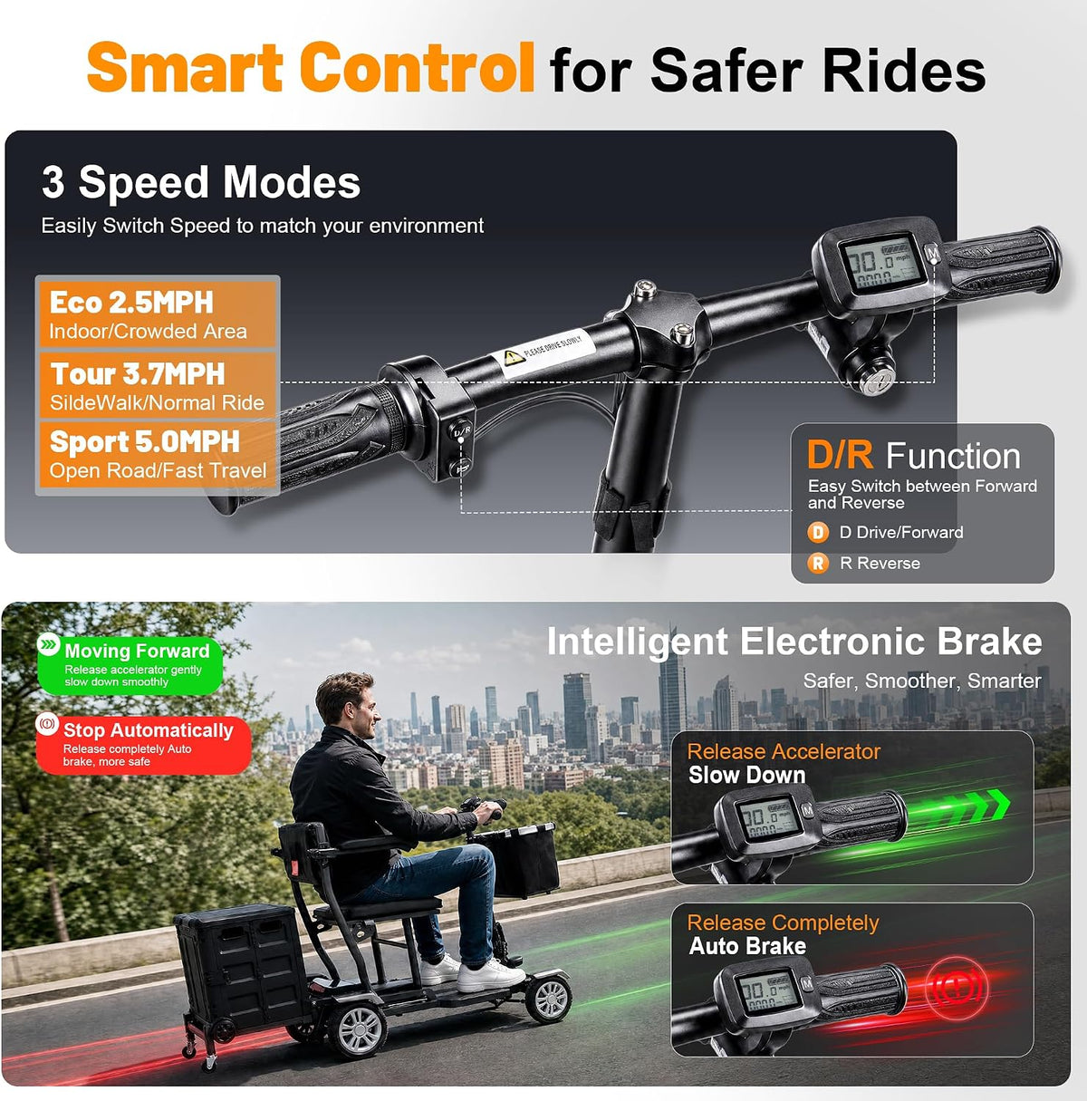 Lightweight Mobility Scooters for Seniors and Adults, Foldable 4-Wheel Motorized Scooter with Storage Crate & Basket