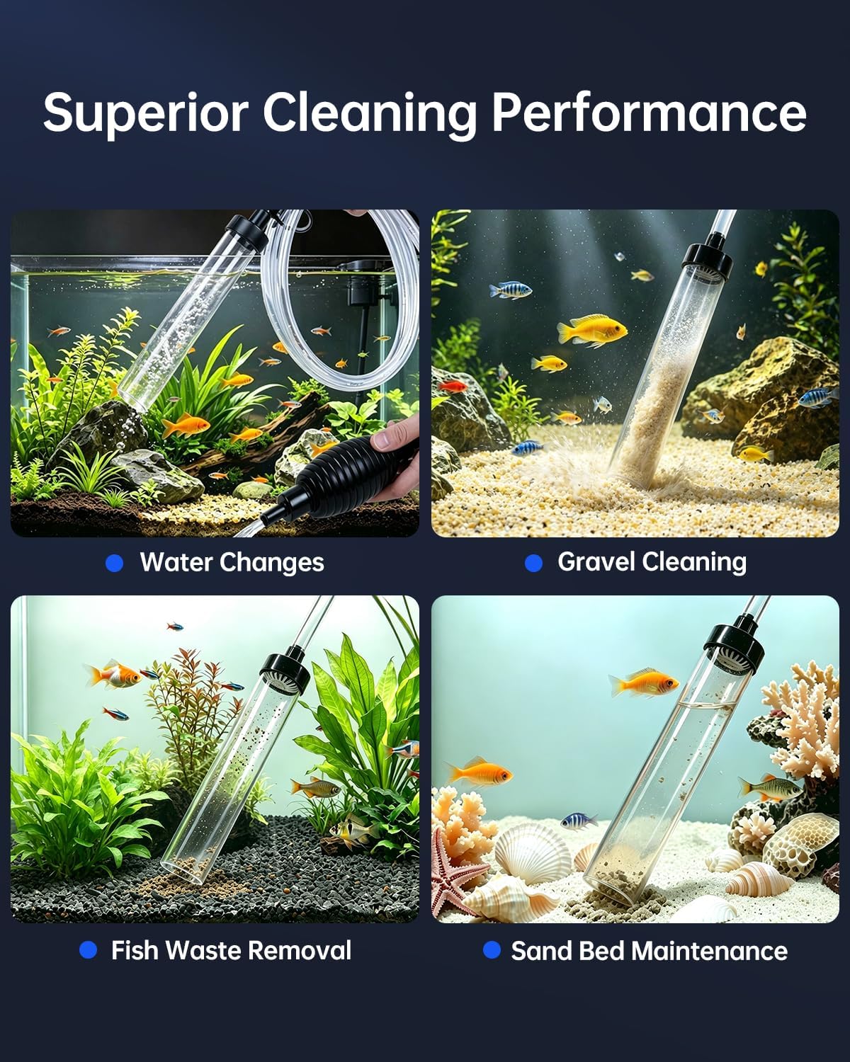 Siphon Hose Fish Tank Cleaner, Aquarium Water Changer, Gravel Vacuum for Aquarium Sand & Gravel – Premium Designed