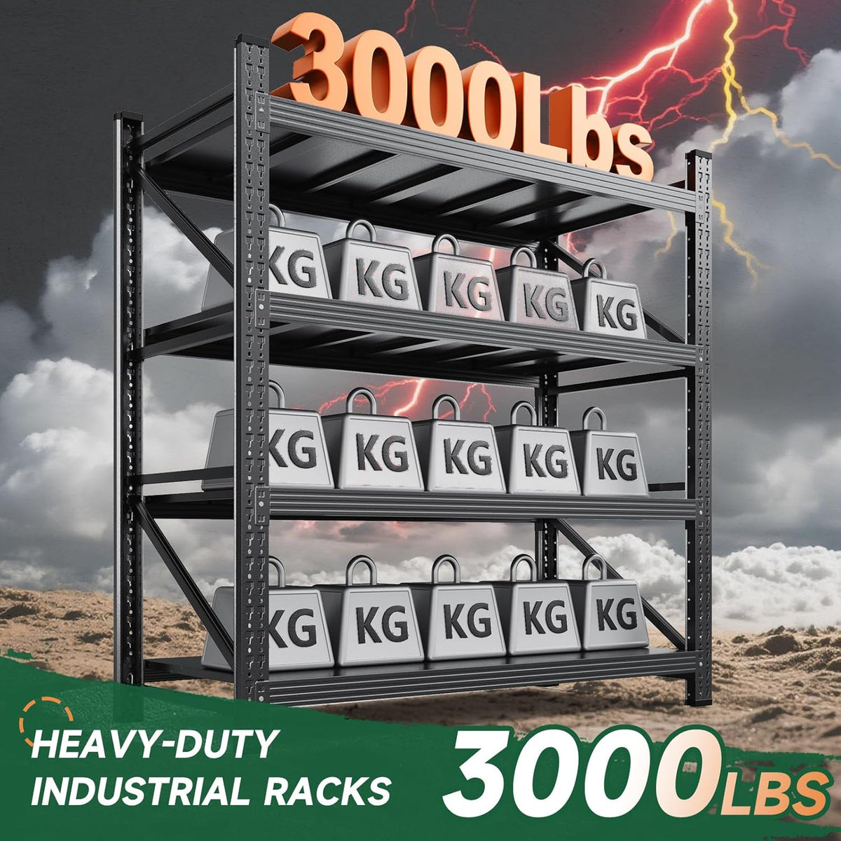 3000LBS Storage Shelves Heavy Duty,70" H Garage Shelving Units, 4 Tier Adjustable Utility Rack Shelf,Large Metal