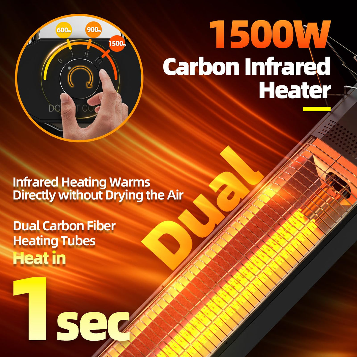 Outdoor Electric Patio Heater, 34- inch Outdoor Electric Patio Heater, 1500W Instant Heating, 3 Heat Levels, Tip-Over