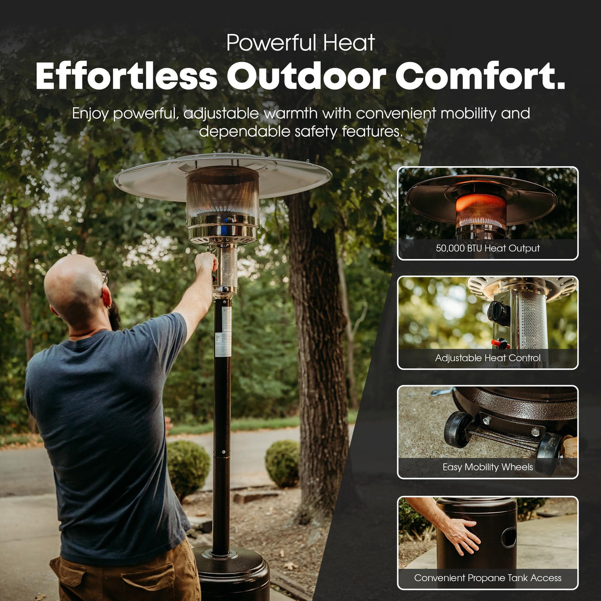 GasOne PH-8000A 50,000 BTU Outdoor Propane Heater for Patio with Wheels