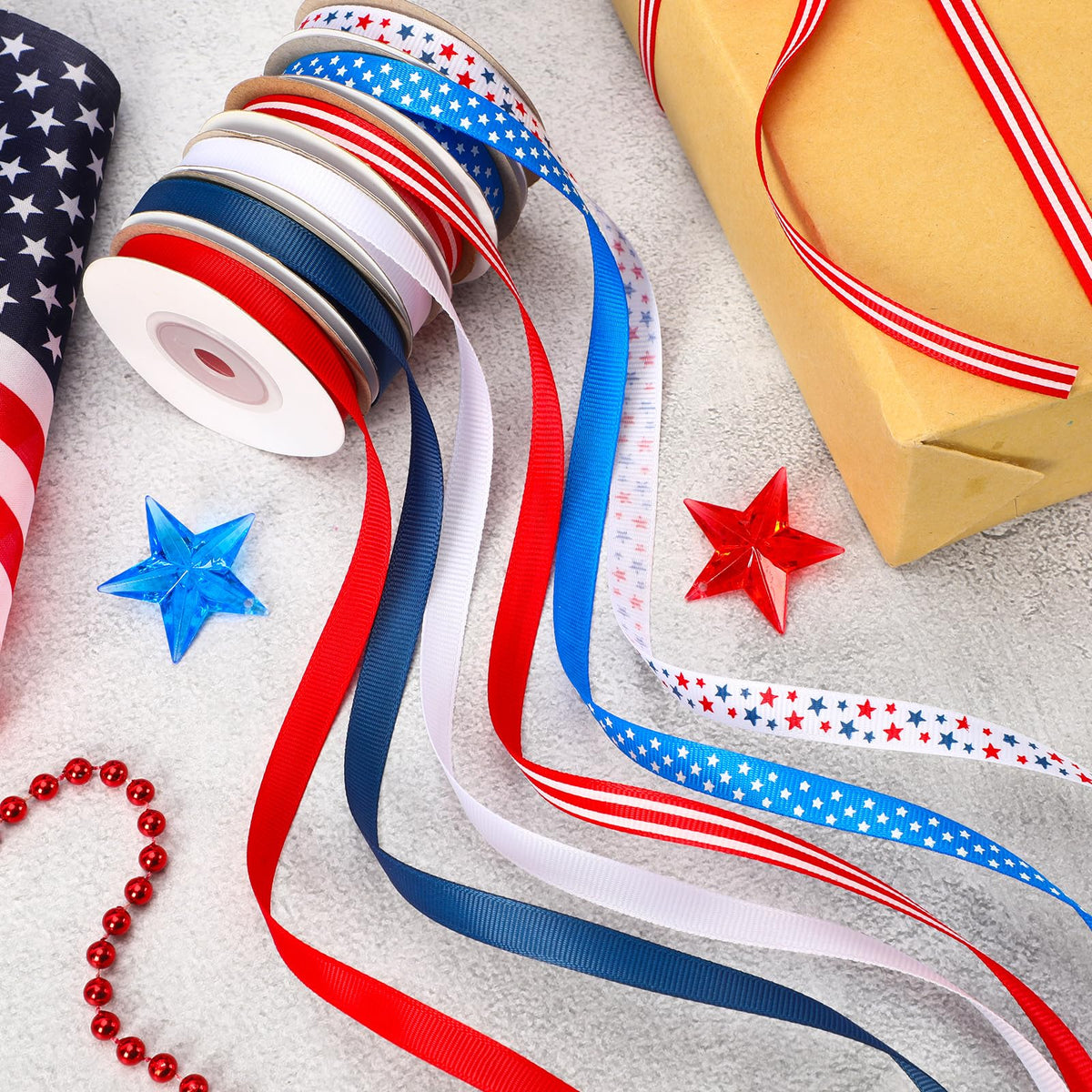 Patriotic Ribbon, 6 Rolls 60 Yards Red White Blue Grosgrain Ribbons