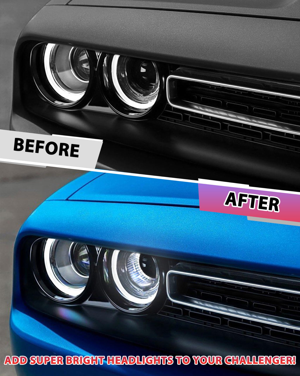 POKIAUTO LED Headlights Inlet Tubes for Dodge Challenger 15-20, 2PCS, White