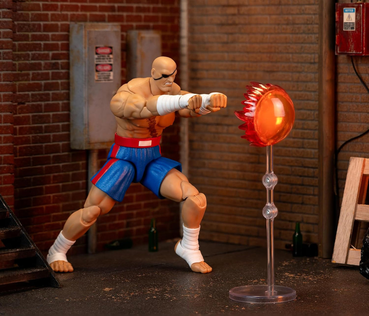 Street Fighter II Sagat Deluxe 1:12 Scale Action Figure - Highly Articulated, Tiger Shot Accessory & Stand, 7.6" Tall