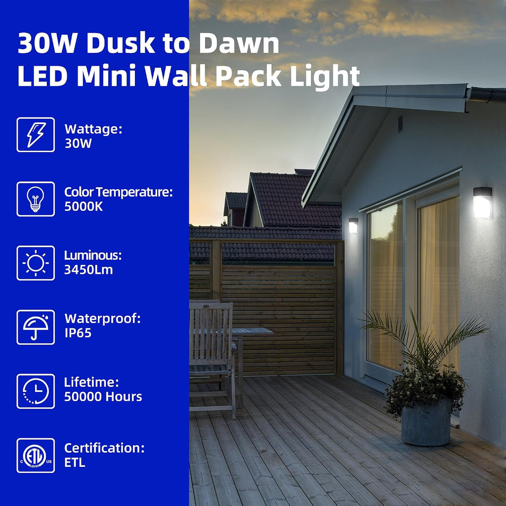 hykolity 30W LED Wall Pack Light with Dusk to Dawn Photocell, 3450LM 5000K
