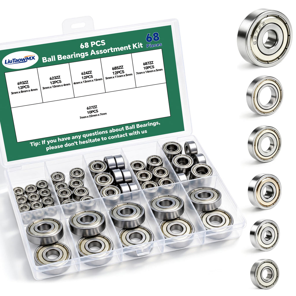 68 PCS Ball Bearings Kit, 6 Sizes Steel Small Roller Bearings