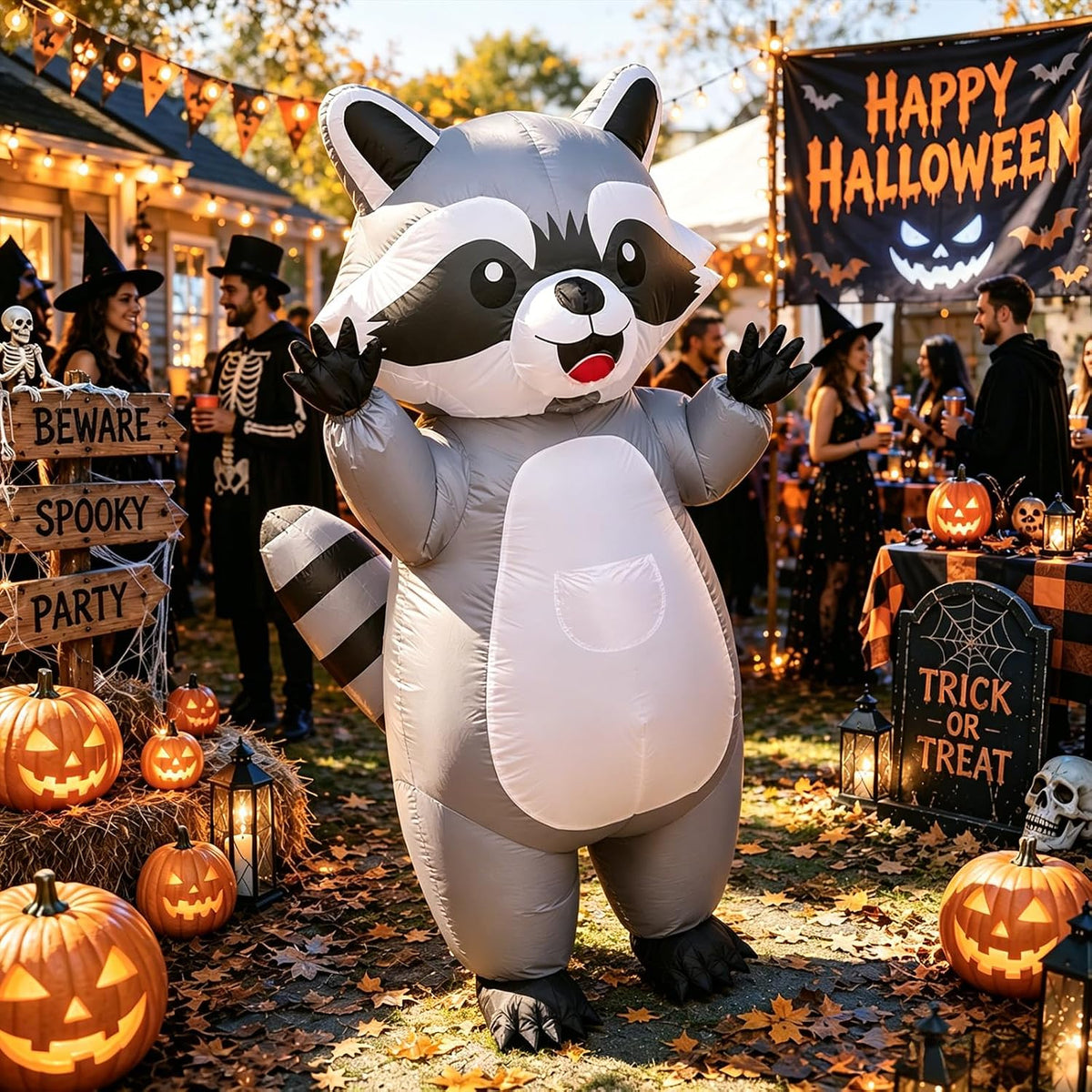 Inflatable Raccoon Costume Adult, Blow up Costume for Halloween | Fits 5'2" to 6'3", Full Body Adorable Inflatable