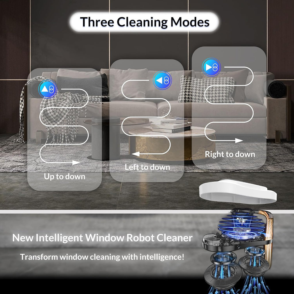 Automatic Window Cleaner Robot With Dual Water Spray,Smart Window Cleaning Washer Machine With 3000pa Suction&AI Path