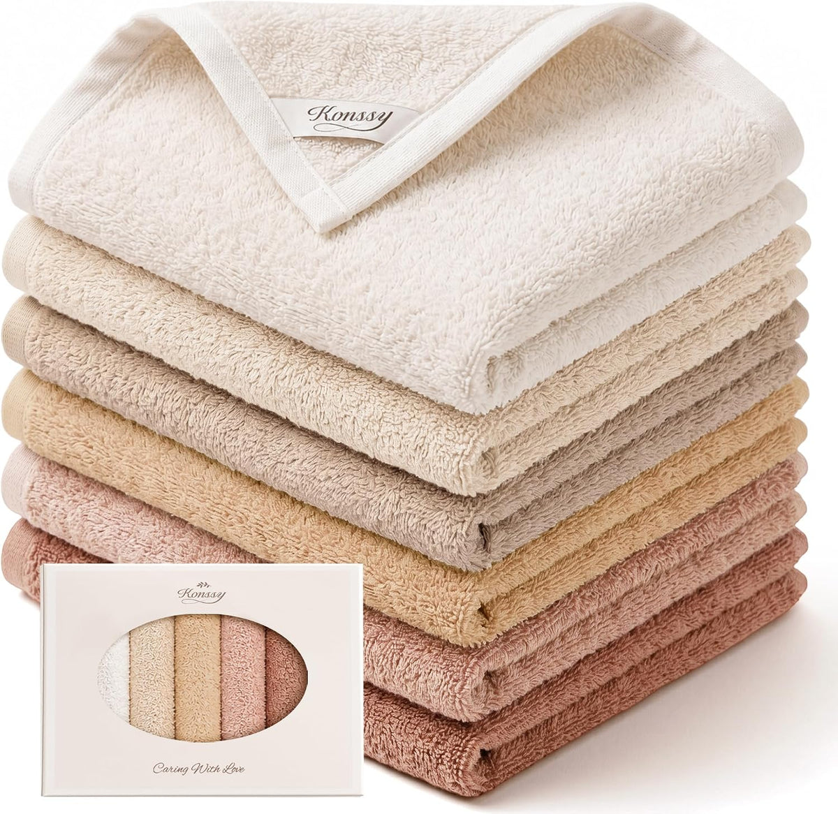 6-Pack 100% Cotton Terry Face Cloths, Soft Wash Cloths for Women | 12" x 12", Absorbent & Reusable Facial Towels for