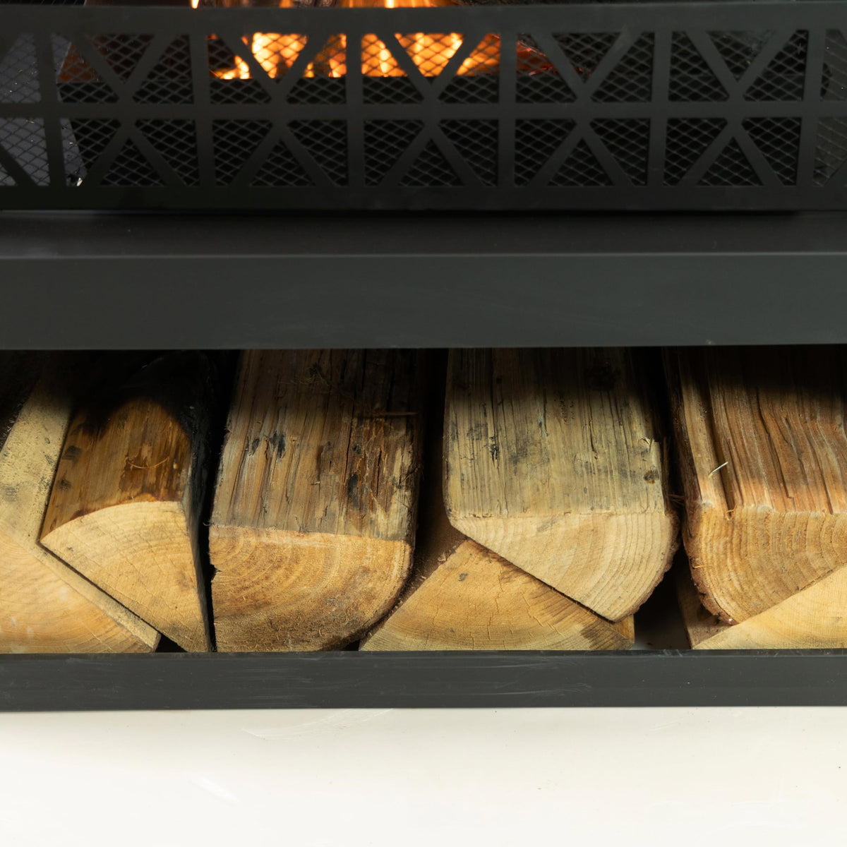 36" Rectangular Steel Outdoor Wood Burning Fireplace - Outdoor Fireplace with Adjustable Cooking Grill & Log Storage