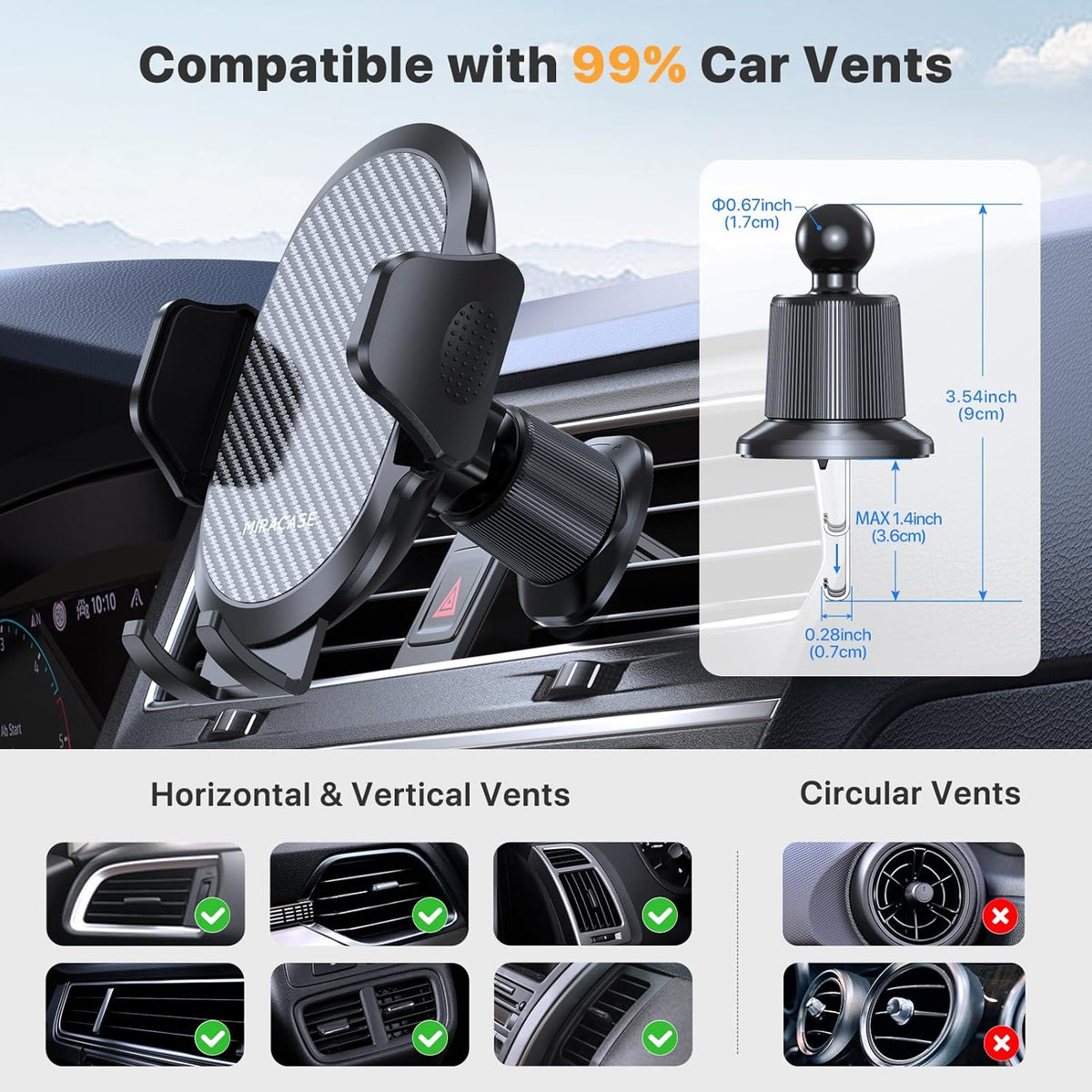 Phone Holders for Your Car with Metal Hook Clip, Air Vent Cell Phone Stand Car Mount, Universal Automobile Cradle for
