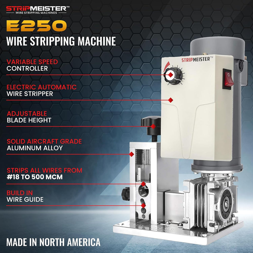E250 Electric Automatic Wire Stripping Machine – Wire Size Up To Ø3/4", Jam-Free, Motorized Wire Stripper with