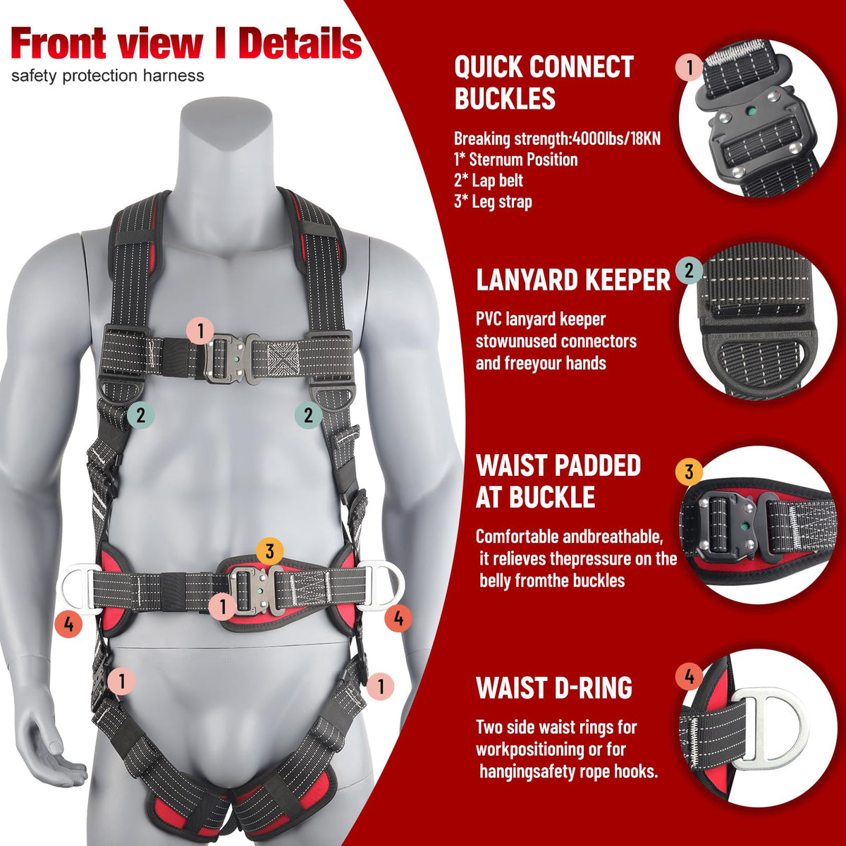 Full Body Safety Harness & Fall Protection Kit with Padded Straps