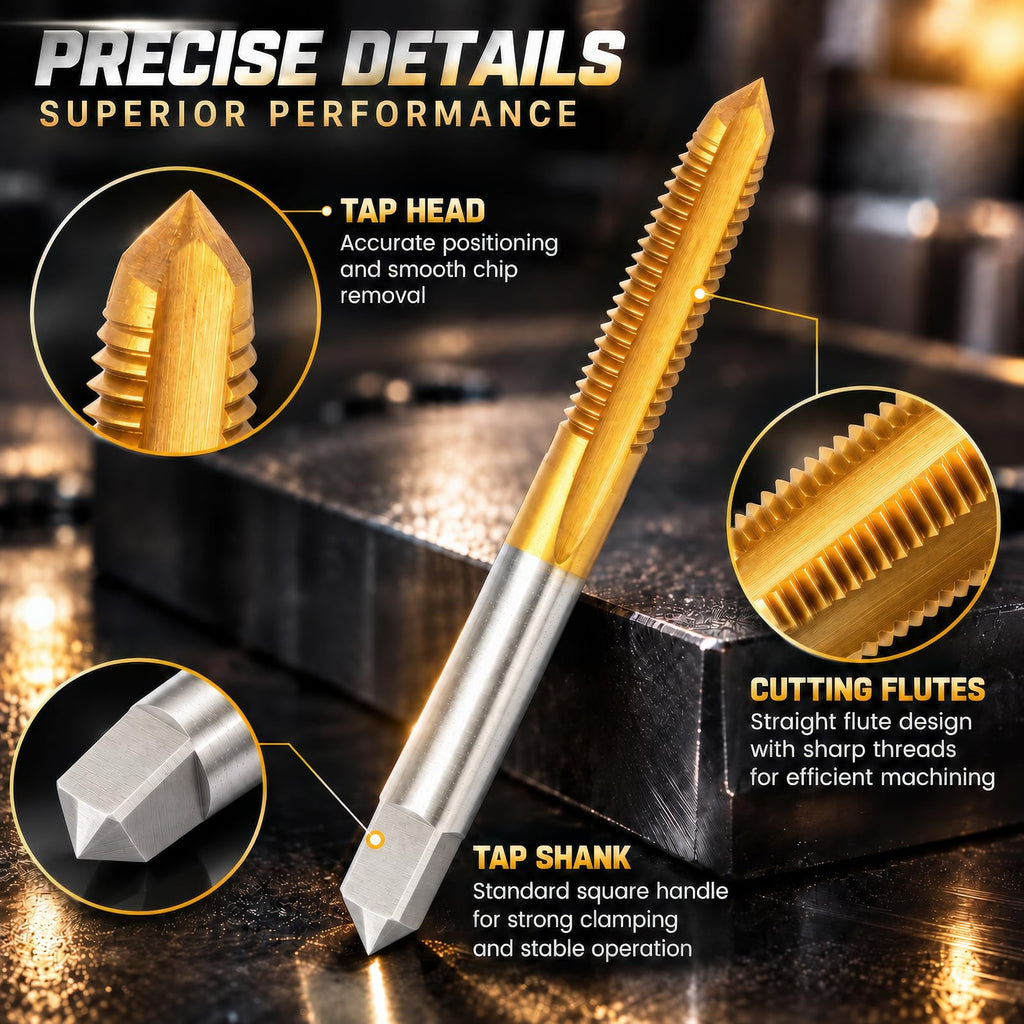 Aceteel 1/4-20 Hand Tap, Ti-Coated 1/4X20 Taper Plug Bottom 3pcs Tap Set