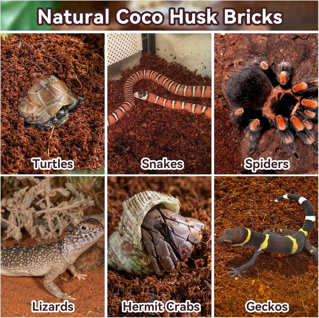 8 Pack Coconut Fiber Substrate, Natural Coco Coir Reptile Bedding